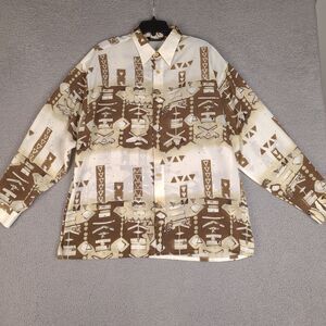 Marquis Shirt Mens XL‎ Brown Beige White Button Down Retro Designer